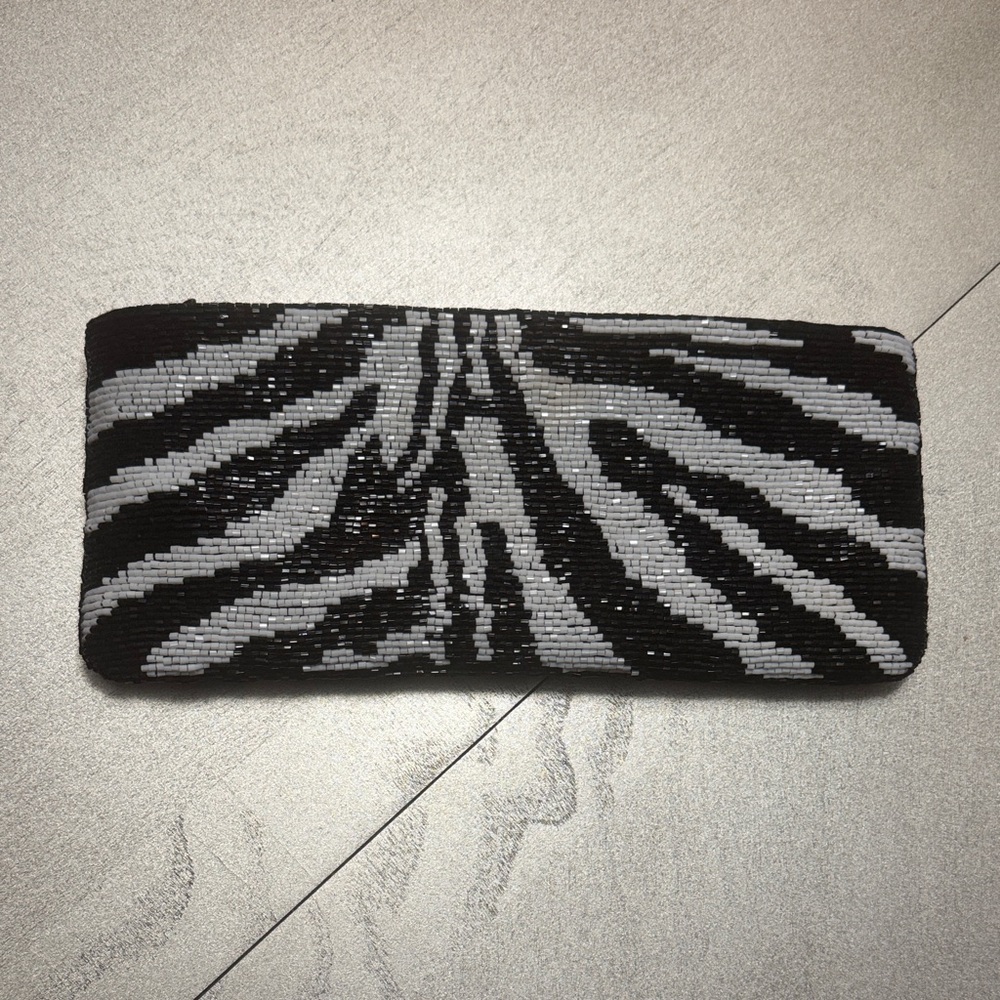 Neiman Marcus Black and Gray Zebra Clutch